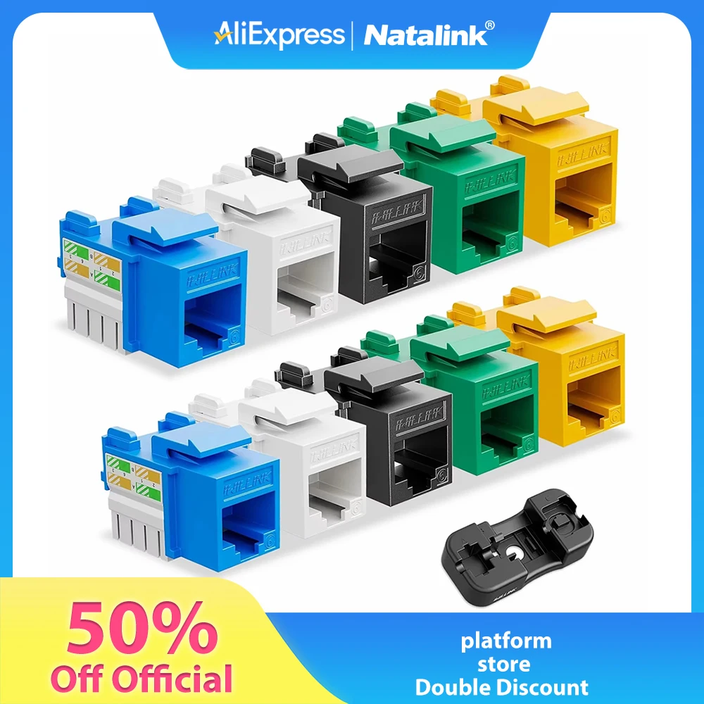 

Natalink, 10 шт. в упаковке RJ45 Keystone Jack, разъемы Cat6 Keystone в белом цвете и подставке для перфорации Keystone (не совместимо с патч-панелью)
