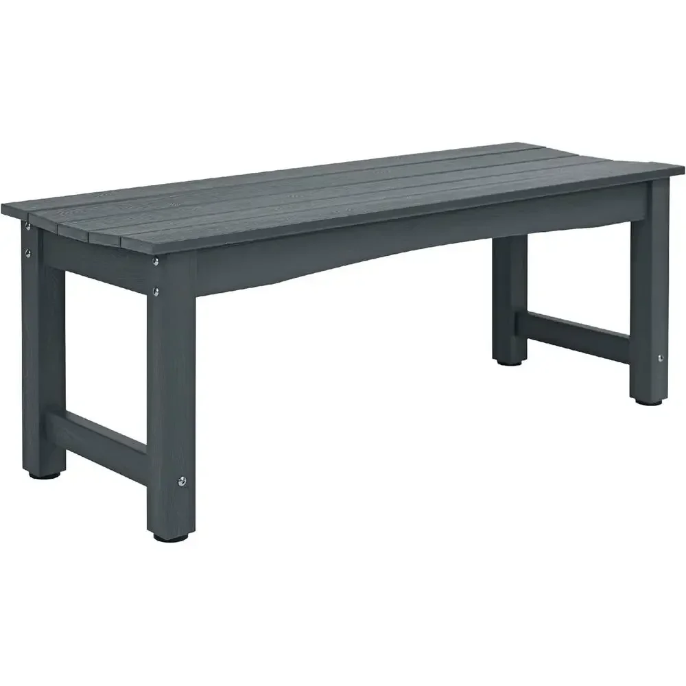 All-Weather 2-Person Patio Dining Bench, Poly Lumber Outdoor Garden Bench, Grey, Rustic Wood Grain Look
