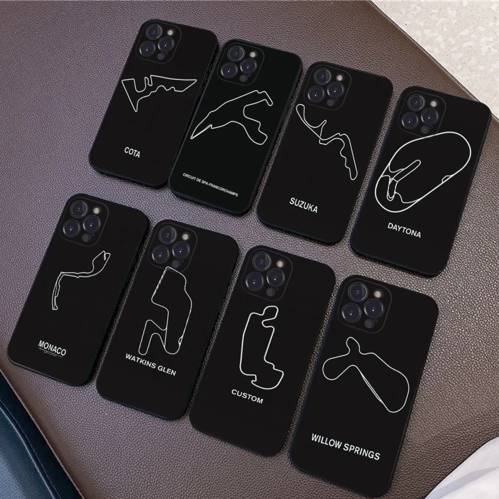 F1 Race Track map Phone Case For iPhone 16 15 14 13 12 Mini 11 Pro XS Max X XR SE 6 7 8 Plus Soft Silicone Cover