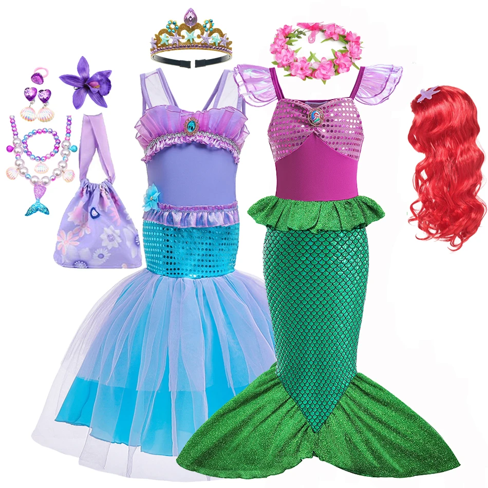 

2024 Disney The Little Mermaid Ariel Princes Cosplay Dress Girl Kids Halloween Christmas Carnival Clothing Birthday Gift