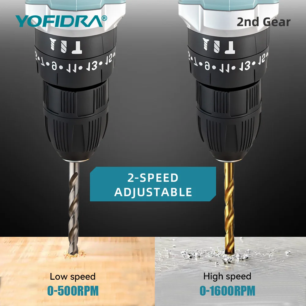 YOFIDRA 60N.M 25 + 3 عزم الدوران الكهربائية تأثير الحفر مفك البراغي اللاسلكي الحفر يده أداة السلطة ل ماكيتا 18 فولت-21 فولت بطارية دبوس #6