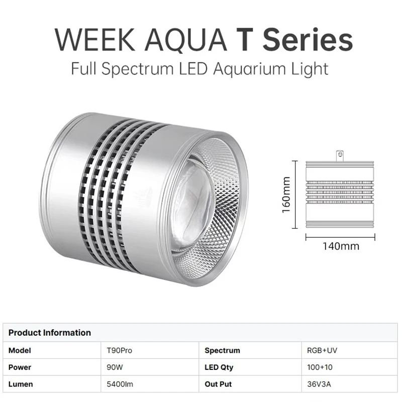 Week Aqua T90 PRO APP RGB-UV 90W Fish Tank Bracket Downlight