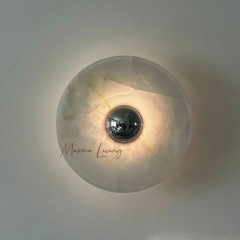 Natural Marble Wall Sconce, French Luxury Onyx Wall Lamp Rechargeable Bedside Lamp for Bedroom Living Room