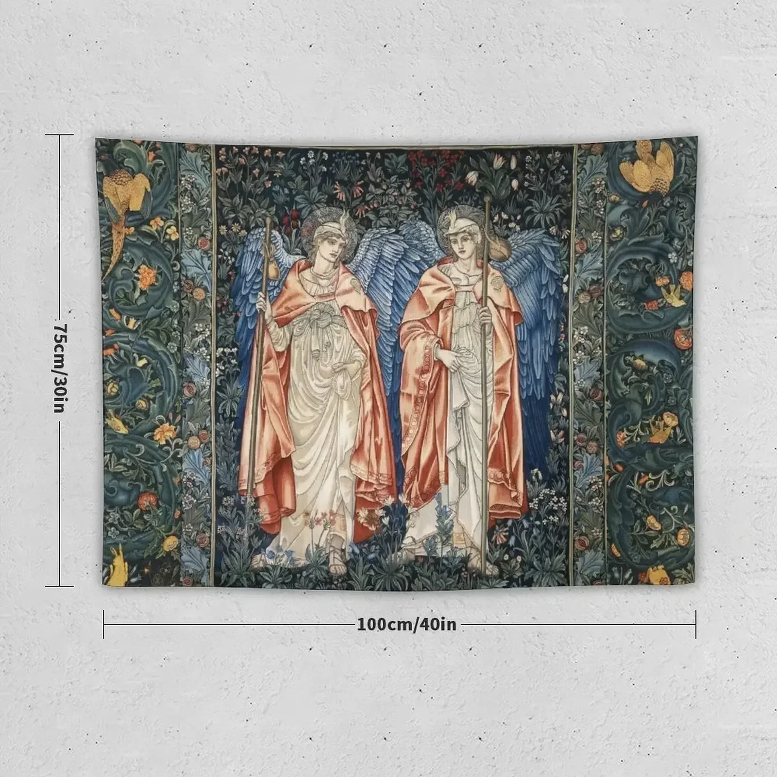 ANGELI MINISTRANTES, Angels in Blue Green Floral Tapestry Home Decoration Carpet On The Wall Tapestry