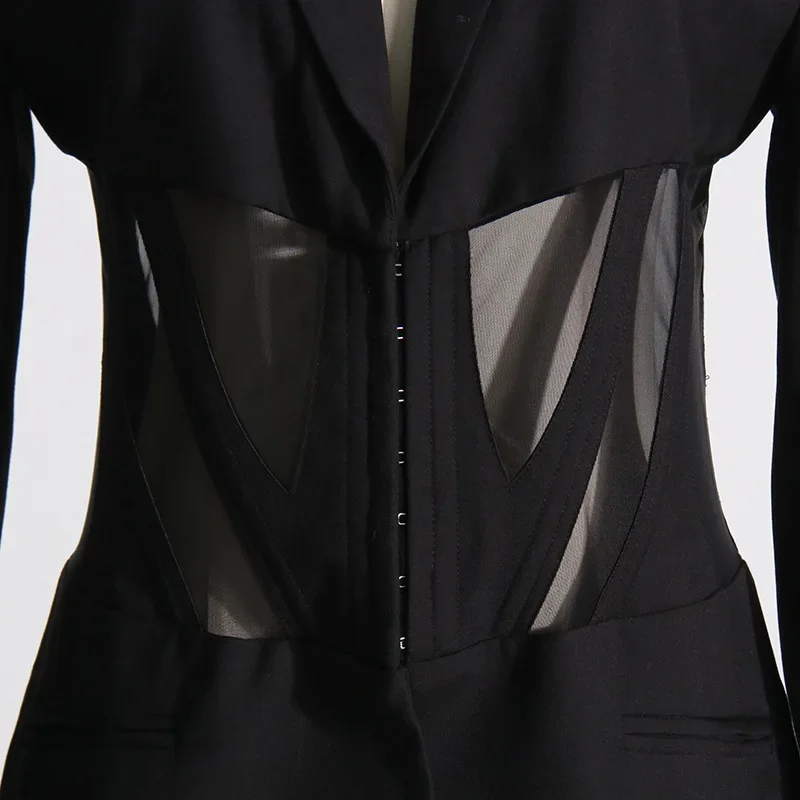 Blazers casuais femininos de espinha de peixe, manga comprida, casacos soltos, outono slim fit, agasalhos transparentes, estilo coreano