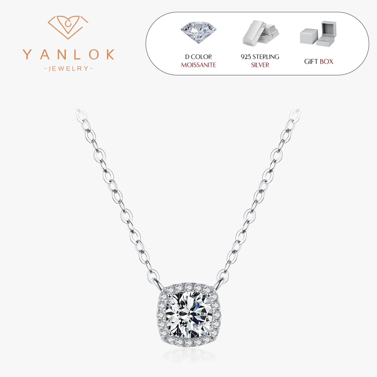 

Женское Ожерелье с квадратным муассанитом, из серебра 925 пробы