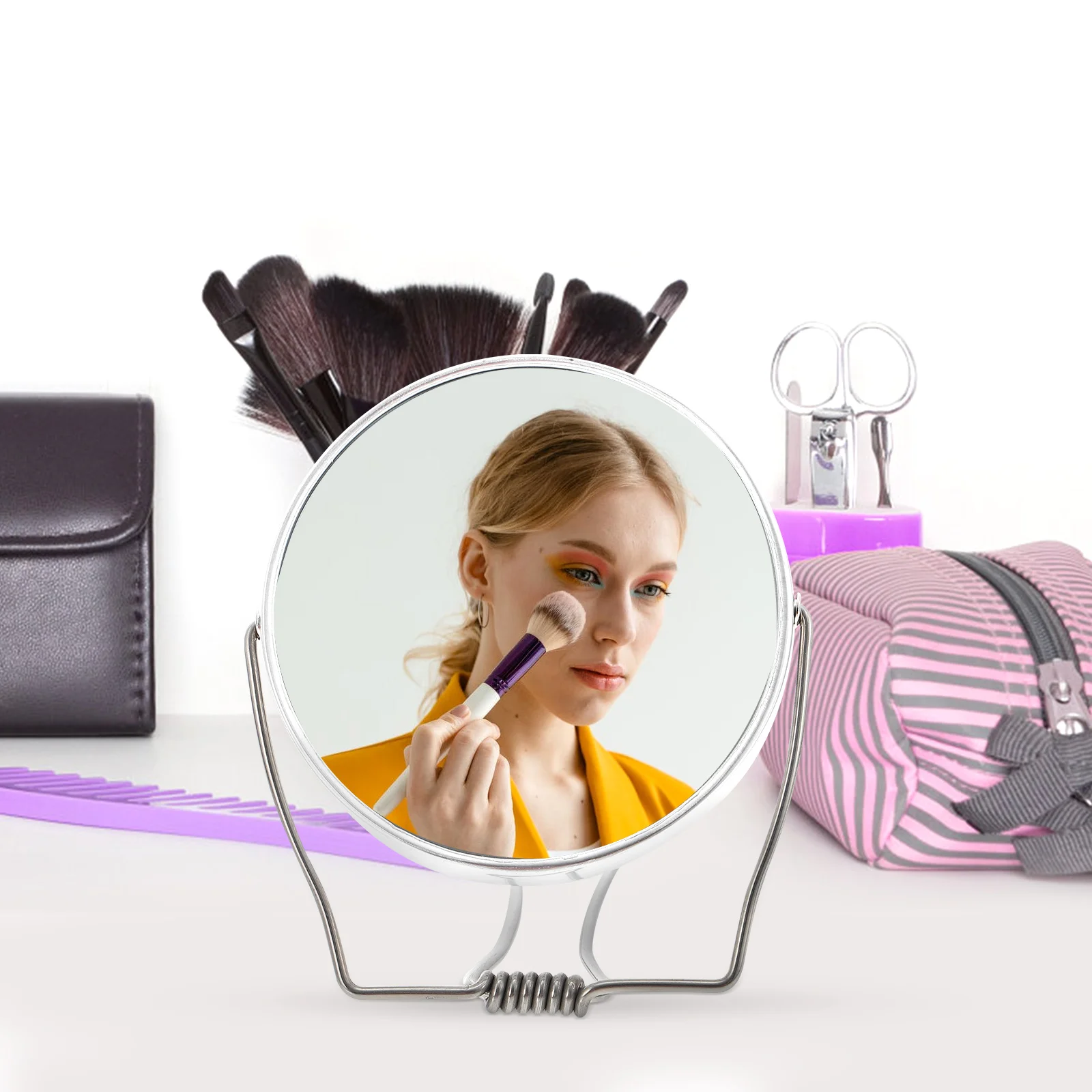 2 個折りたたみ式両面ハンドヘルド化粧鏡コンパクトポータブルバニティミラー HD 反射美容アクセサリー