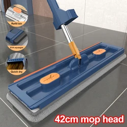 Windows Floor Cleaning Mop Handsfree Self-Wringing Flat Mop with Squeegee 360° Swivel 42cm Large Head Wet&Dry Use