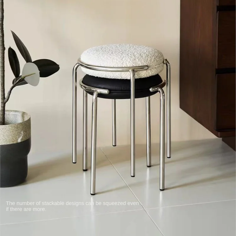 MOMO Modern Stainless Steel Soft Stool Stackable Dining Restaurant Coffee Shop Bedroom Dressing Simple Creative Furniture