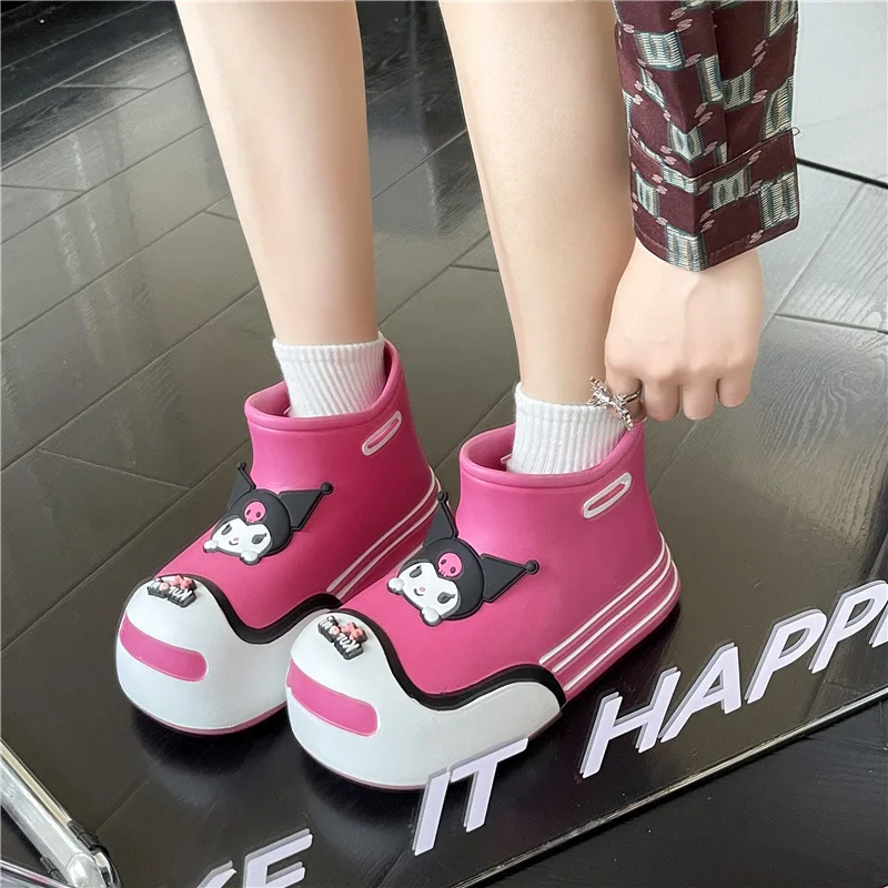 Sanrioed Cartoon Hellokittys Kuromi Rain Boots Ins Kawaii Eva Thick-Soled Short-Tube Four-Season Parent-Child Boots Holiday Gift