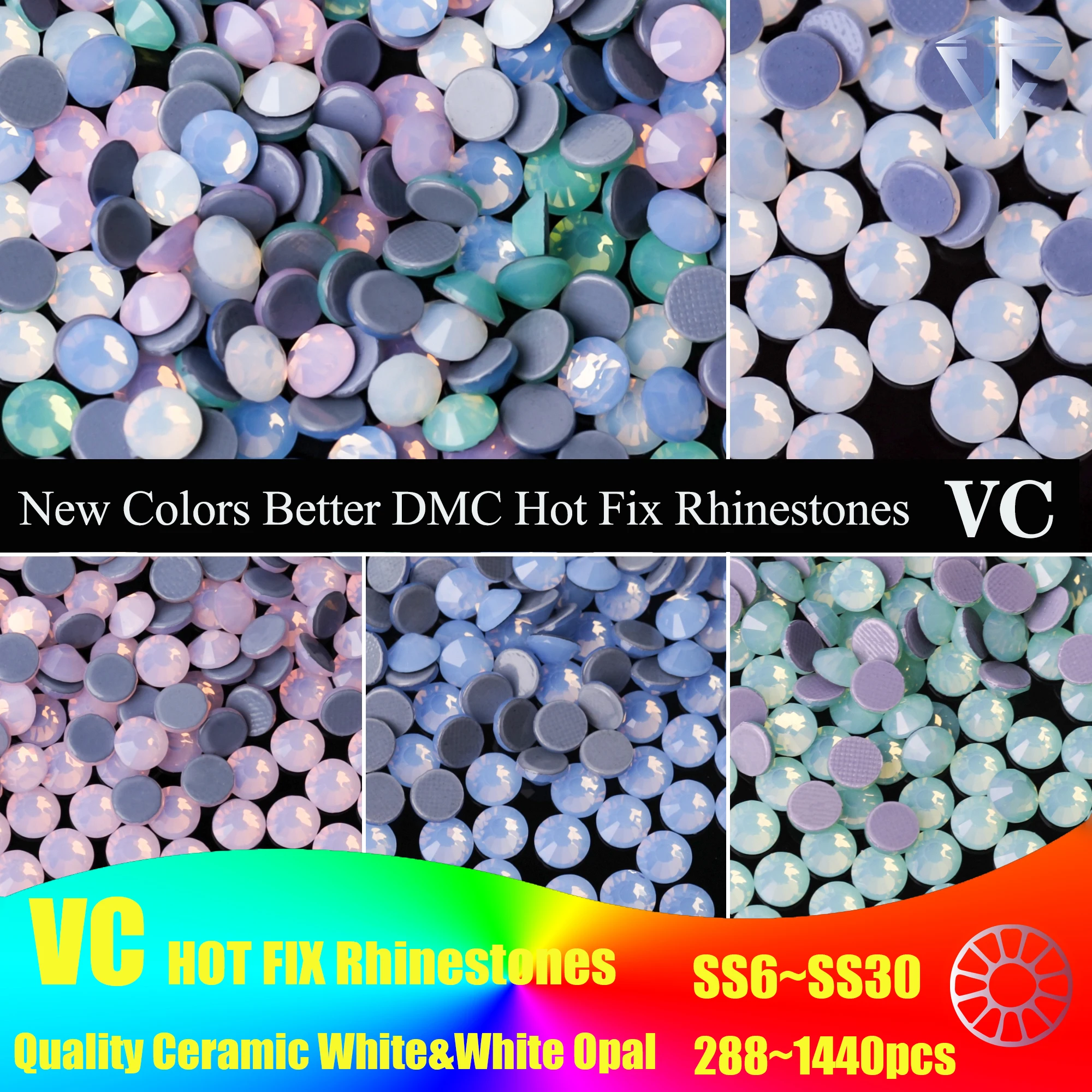 NEW Ceramic White muslimcrystal Hotfix Strass White Opal Glitter Strass Flatback Glass Hot Fix Stones per ricamo F0259