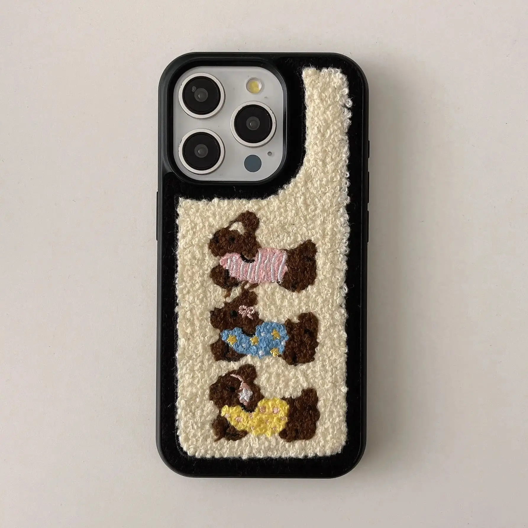 เคสโทรศัพท์ปักลายการ์ตูนดัชชุนลูกสุนัขสำหรับ iPhone 16 15 14 13 PRO MAX 16PROMAX น่ารักฤดูหนาวผ้ากำมะหยี่ปลอกนิ่มกันกระแทก