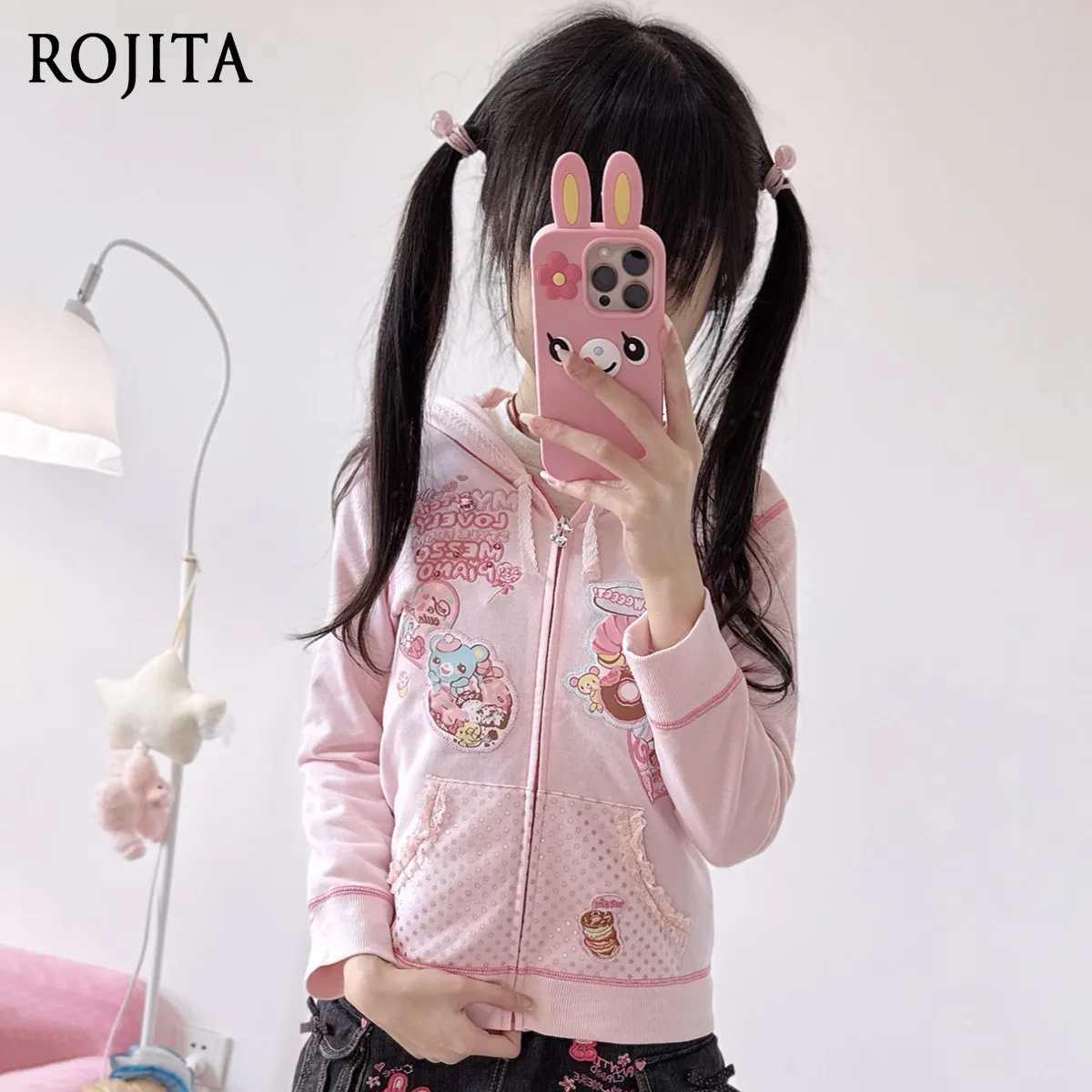 Daughter Clothes Jacket Rabbit Ear Hoodie Cute Spring Autumn Top Cute Sister Women's Print Long Sleeve Hooded Coat