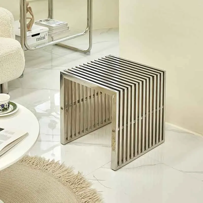 

Stainless Steel Stool, Nordic Furniture, Creative Shoe Changing Stool, Living Room Footstool, Mobile Leisure Chair, Metal Seats