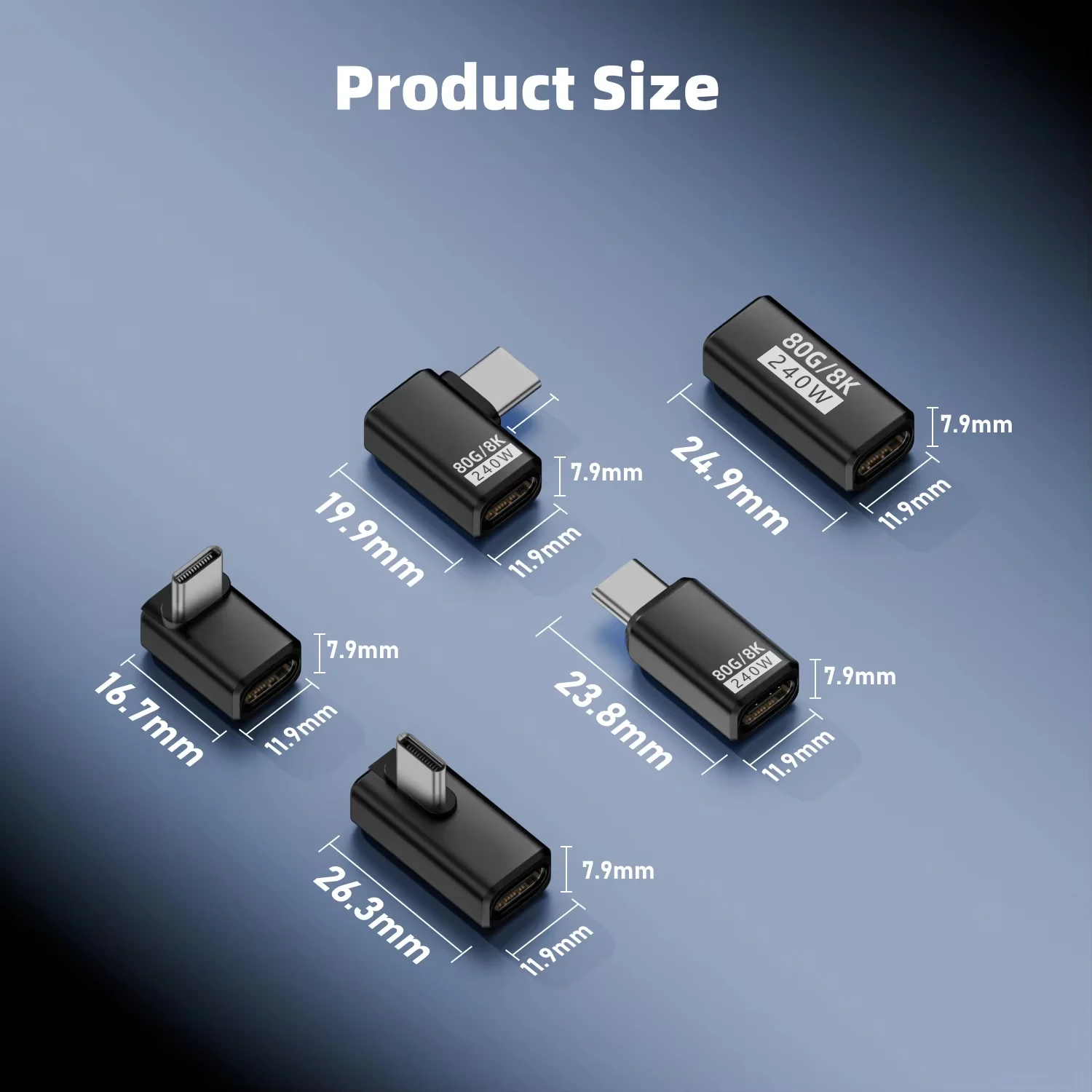 USB4 V2 90 Degree Type-C Angle Adapter 80Gbps Thunderbolt 4/3 Elbow Connector 240W Fast Charging for MacBook Air & Mobile Phones view 6