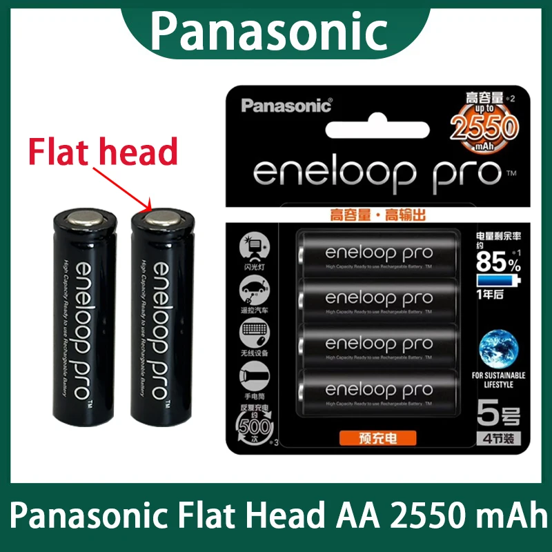 Panasonic enelope original batterie pro flacher kopf aa 2550mah 1,2 v ni-mh kamera taschenlampe spielzeug vorgeladene wiederauf ladbare batterie