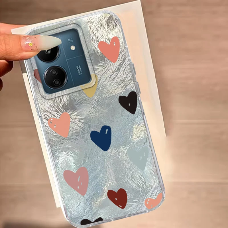 샤오미 포코 X3 X3 Pro X5 Pro X6 M6 M6 Pro M2 Pro M5S C61 C65 폰 케이스 귀여운 하트 소용돌이 패턴 심플 패션 커버