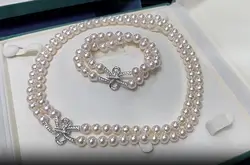 2row 16-18inch AAA Japan Akoya 8-9mm 9-10mm White Pearl pendant Bracelet Necklace 925s