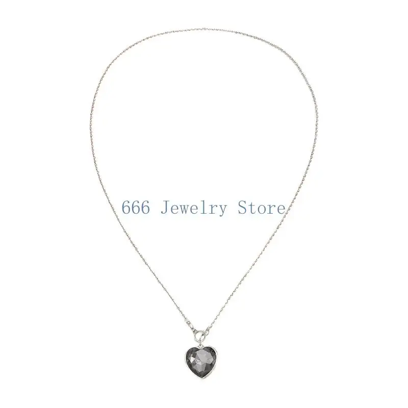F2TD Elegant Heart Shaped Crosses Pendant Layering Necklace Featuring Sparkling Acrylic Diamonds Alloy Material for Sensitive