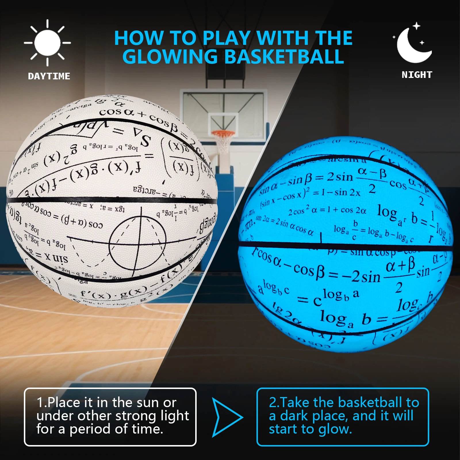 كرة سلة متوهجة في الظلام، كرة جلدية مركبة مضيئة متوهجة هدايا للرجال والنساء المراهقات كرة ليلية مقاس 6&7 #2