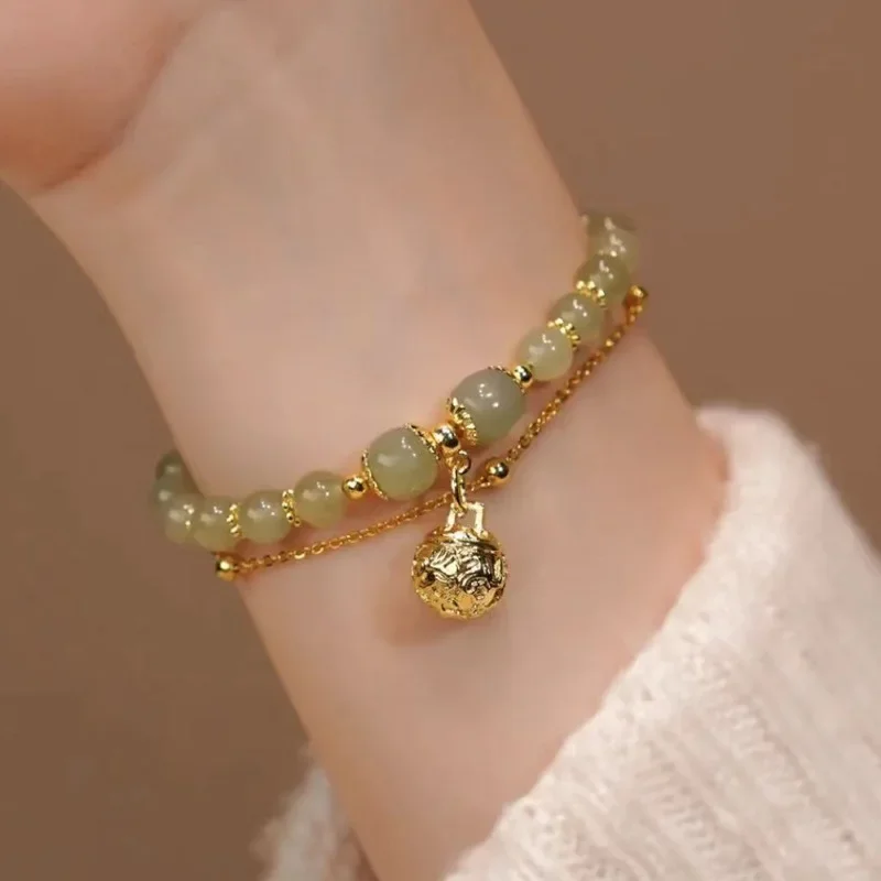 Free shipping natural hetian jade blessing bead gold bracelet string sweet lovely wind jewelry luxury bangle hot gift women girl