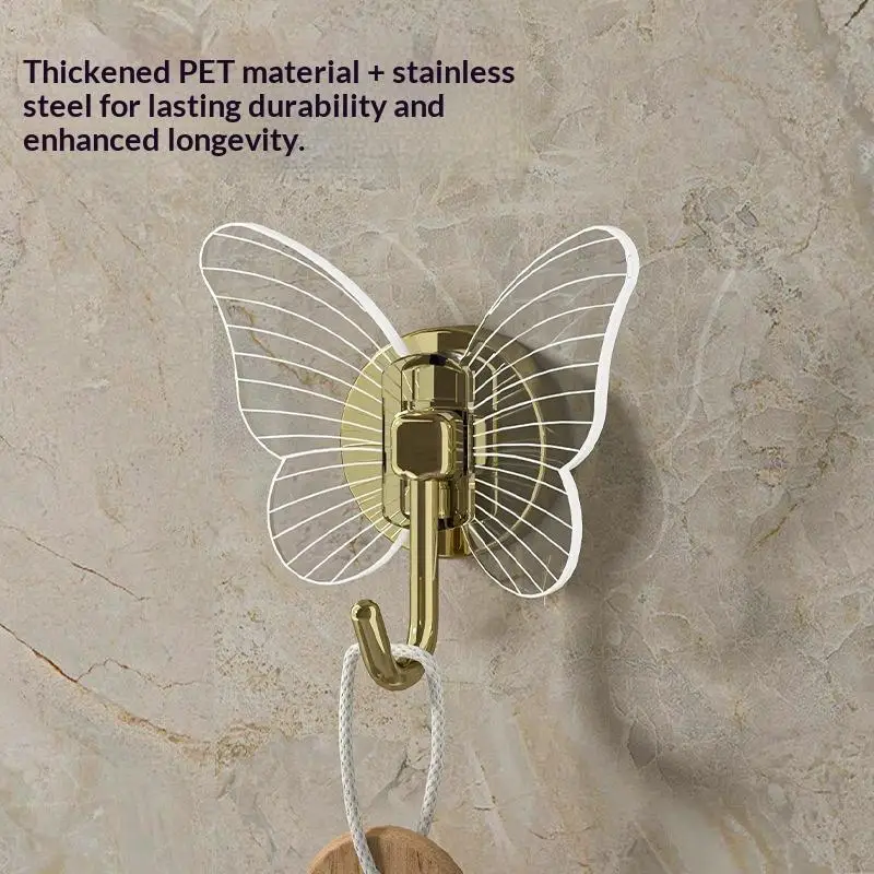 Butterfly Shaped Wall Hooks Self Adhesive No Drill Waterproof Oil Proof Hangers for Kitchen Utensils Bathroom Toiletries Hanging