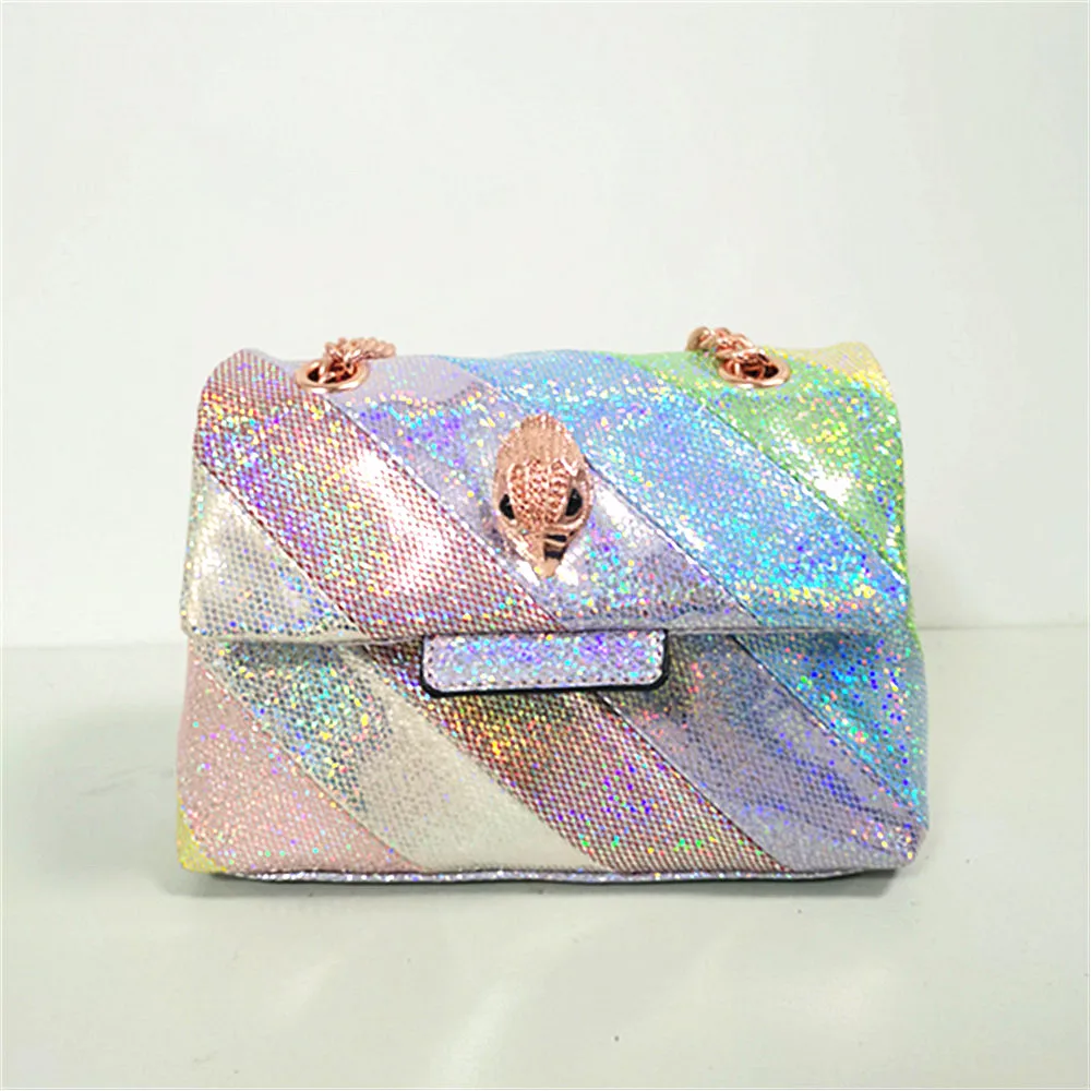 New Arrival Shiny Glitter Mini Rainbow Women Handbag Jointing Colorful Sequin Cross Body Bag