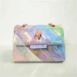 New Arrival Shiny Glitter Mini Rainbow Women Handbag Jointing Colorful Sequin Cross Body Bag