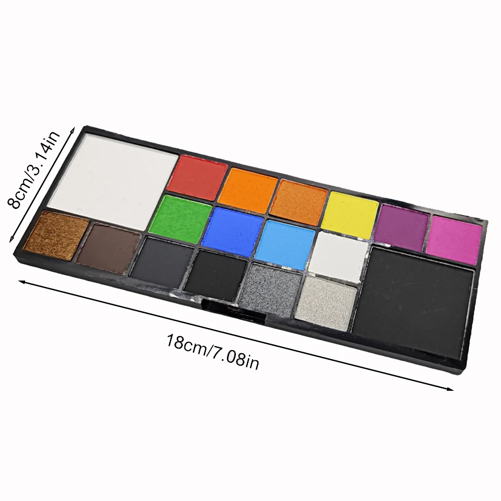 Die 18-Farben-Gesichts- und Körperbemalungspalette ist sicher und leicht zu reinigen, geeignet für Cosplay, Bühnenauftritte, Festivals, Partys