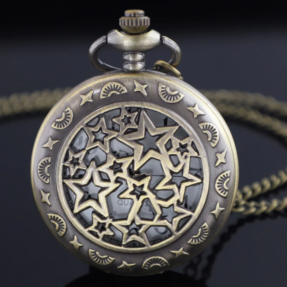 ساعة جيب كوارتز ريترو ستار تصميم مجوف ساعات جيب عتيقة ساعة للرجال والنساء مع سلسلة فوب مجوهرات اكسسوارات هدايا