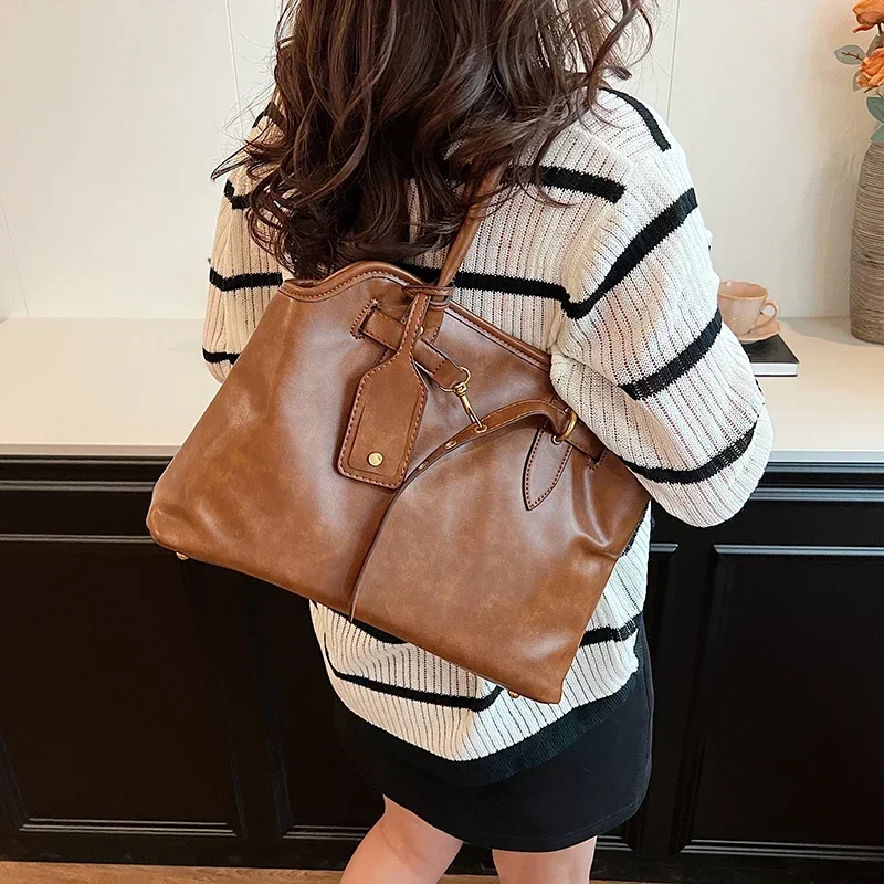 2024 Winter Trend New Fashion PU Leather Retro Tote Bag for Women Handbags Lady Travel Shoulder Crossbody Bags