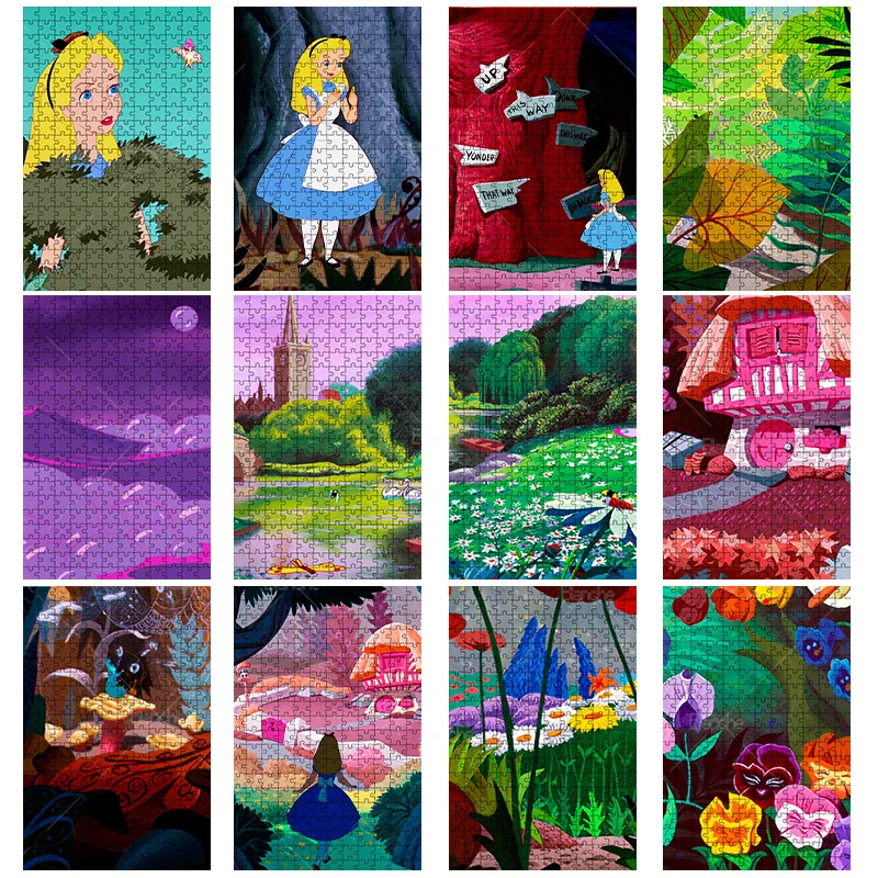 

1000PCS Puzzles Alice In Wonderland Disney Cartoon Scene Puzzle Game Girls Teens Like Wooden Jigsaw For Gifts Room Desk Ornament