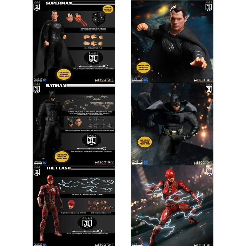 In Stock Original Mezco Dc Justice League Superman Batman The Flash Figure Three Person Anime Action Figures Model Figurine Toys