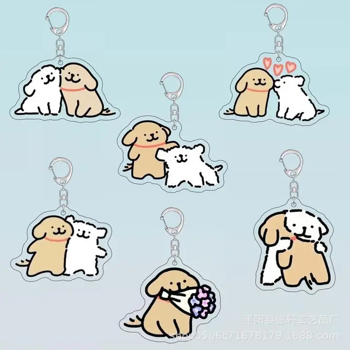 Cartoon Acrylic Little White Dog Key Chain Cute Maltese Dog Bag Pendant Micro Landscape Decoration Key Ring Jewelry Wholesale