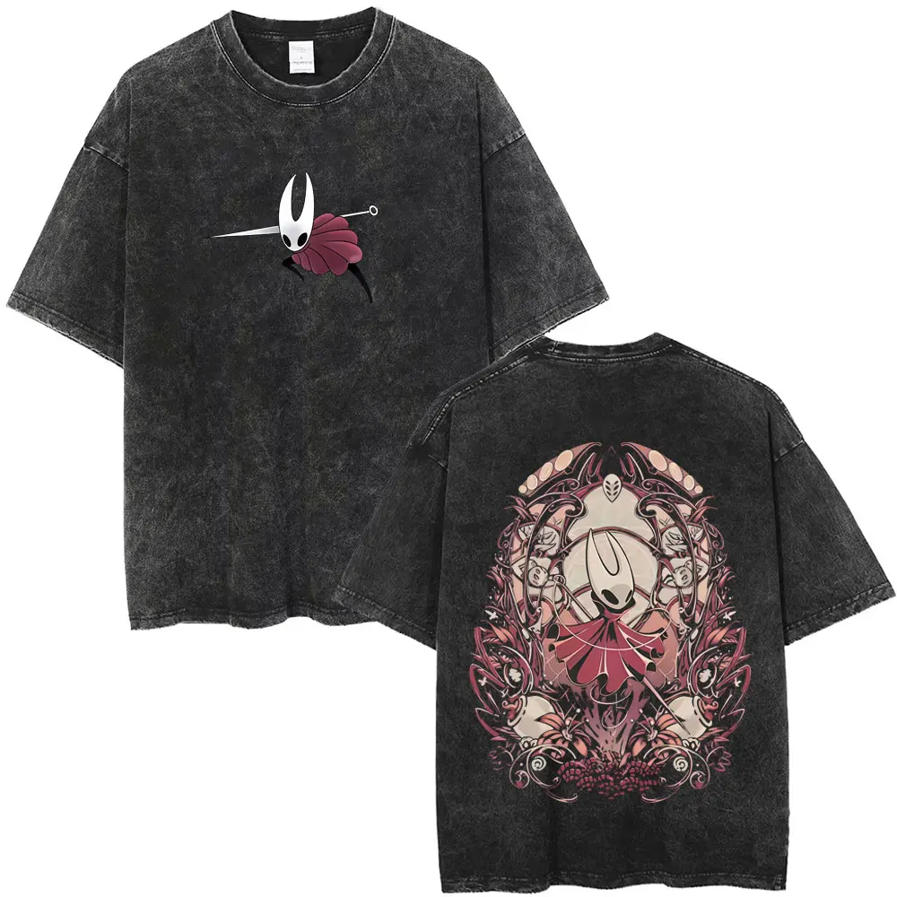 

Game Hollow Knight Washed Vintage T-shirt Men Women Fashion Casual Oversized Short Sleeve T-shirts Men's Retro Cotton T Shirt