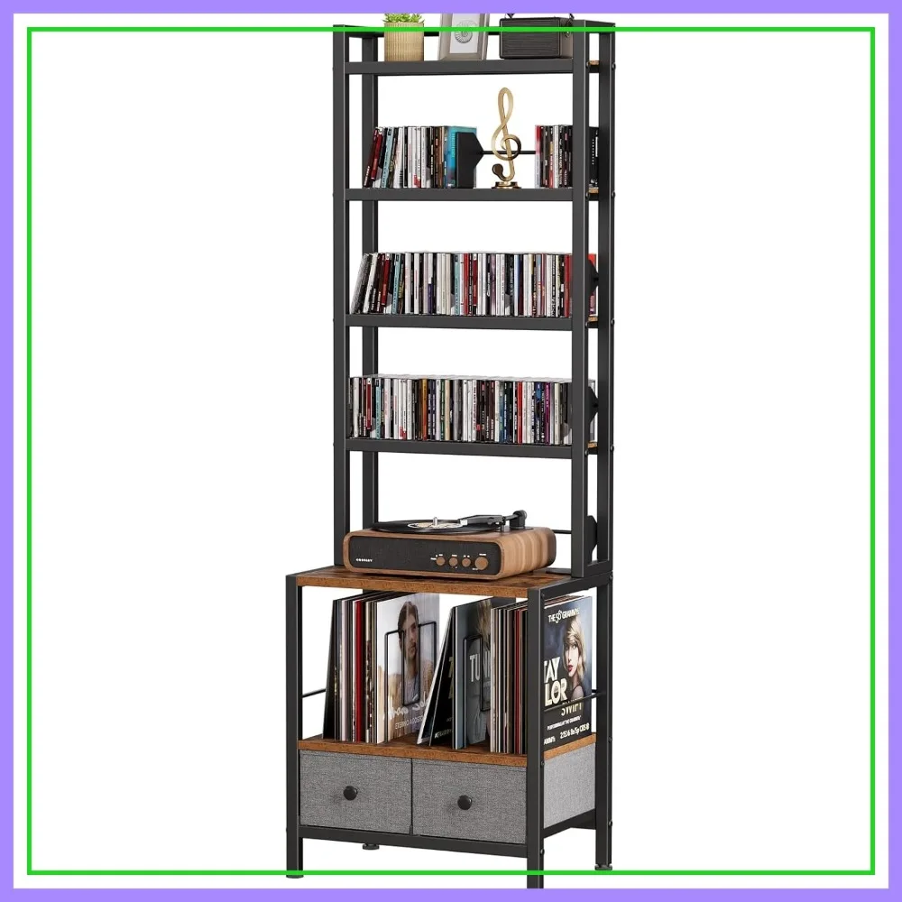 

6-Tier DVD Vinyl Record Storage Rack with Drawers, CD Tower Organizer for Living Room & Home Office, 20.8x11.8x63Inch