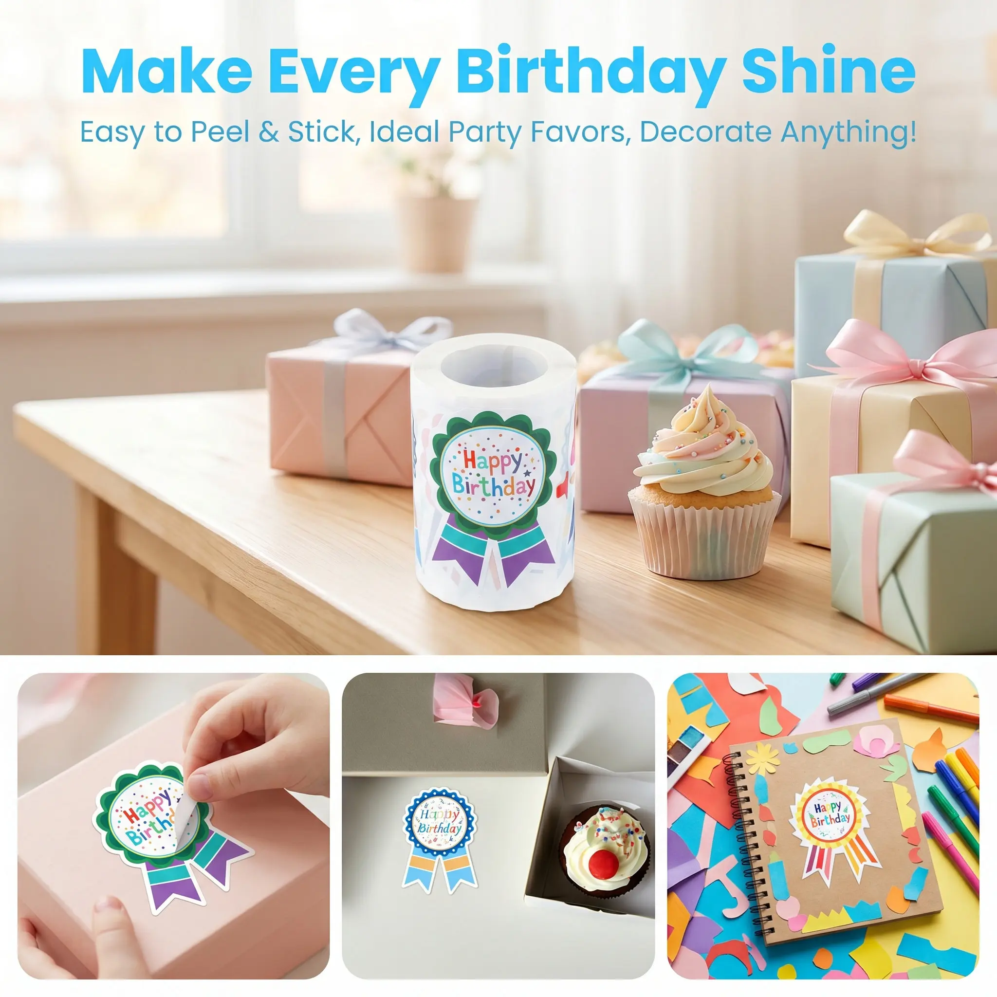 200Pcs Birthday Badge Stickers Vibrant Colors Easy Peel Self-Adhesive Birthday Party Prize Stickers Decoration