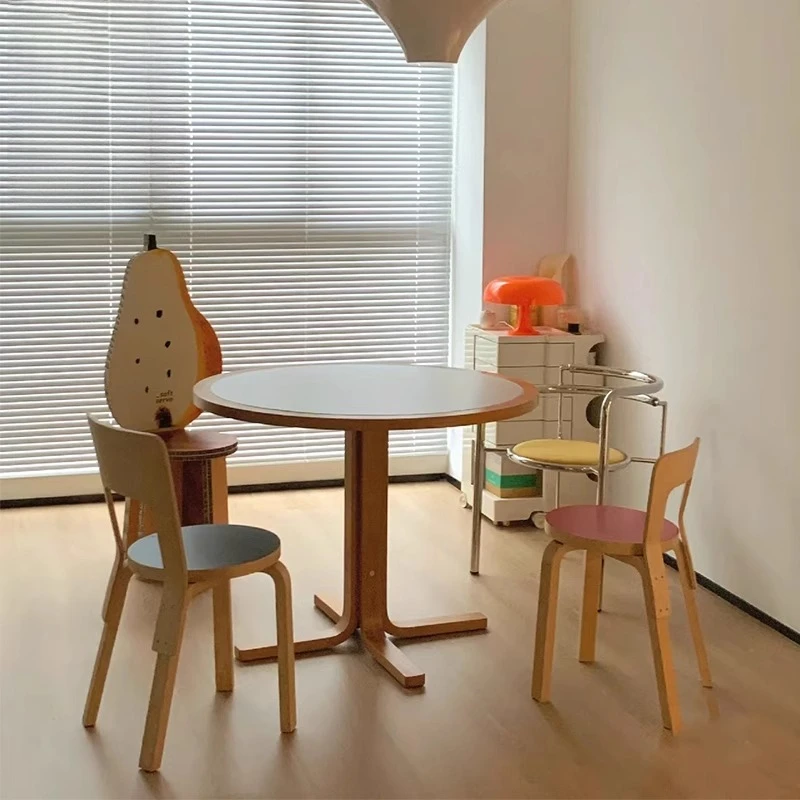 

Retro solid wood rock slab dining table household small apartment round table Nordic household dining table chair combination