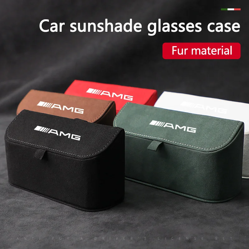

Car Sun Visor Glasses Box Suede Car Badge Sunglasses Clips Glasses Box For Mercedes Benz AMG W177 W176 X166 X167 C257 C218 X253