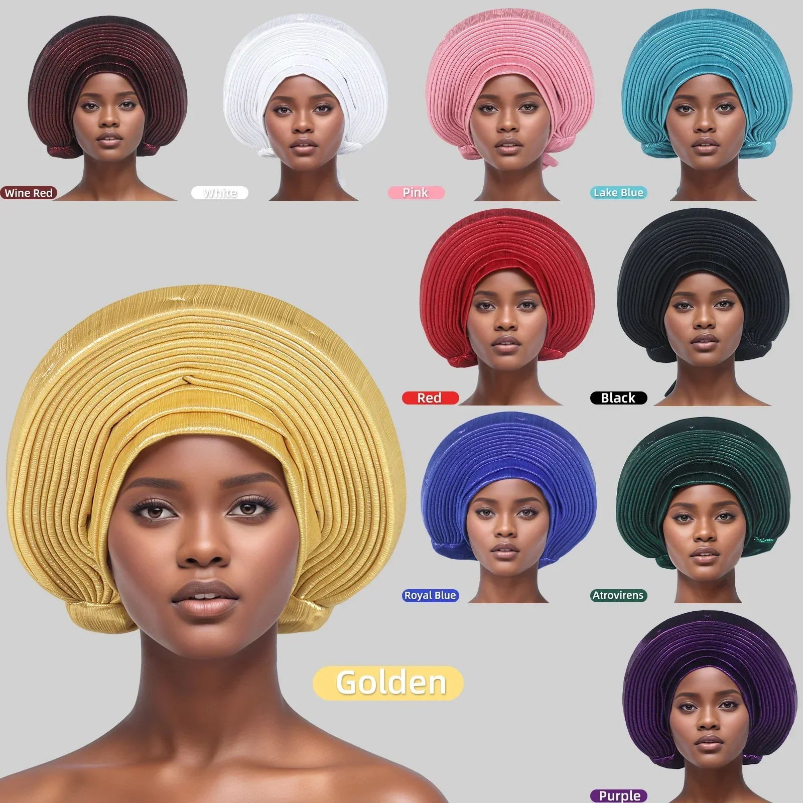 

Fashion African Autogele Women's Head Ties Turban Cap Nigeria Wedding Gele Ready To Wear Headtie Wrap Party Headwear