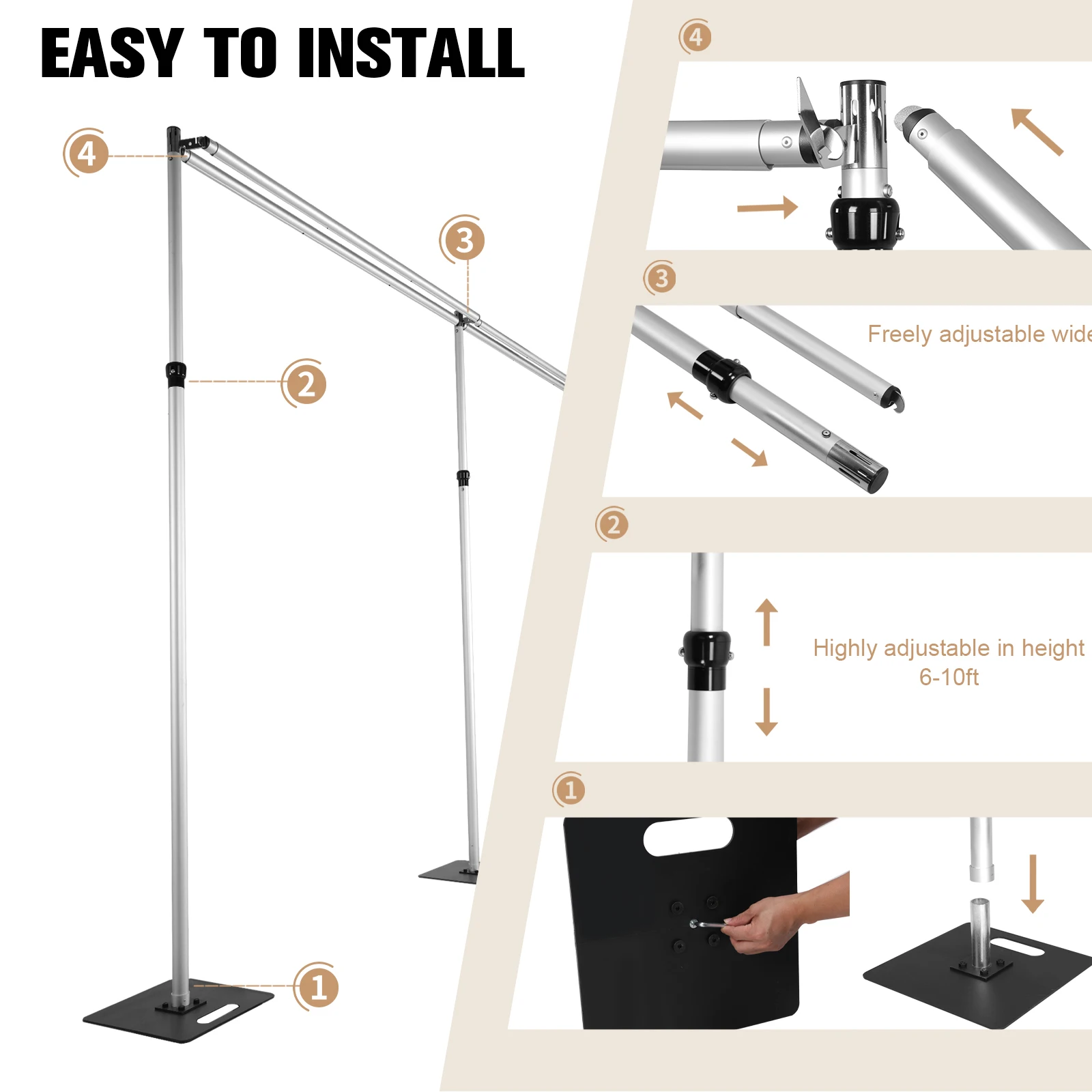 

Pipe and Drape Backdrop Stand Kit 118x236inch Double Crossbar with Metal Base Height Adjustable for Parties Birthday Wedding