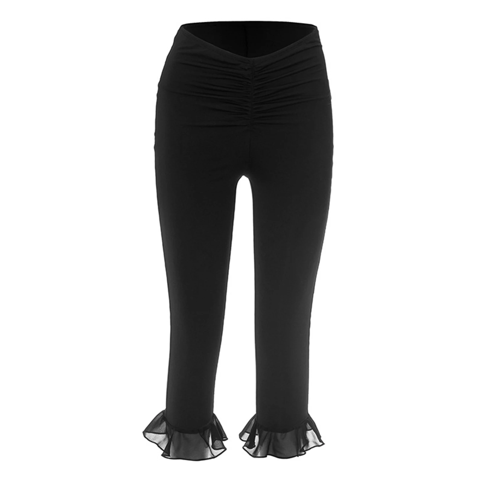 Buttery Soft Versatile Yoga Capri Pants for Women High Waisted Ruffle Leg Design Flattering V Shape Waist for Pilates Daily Wear