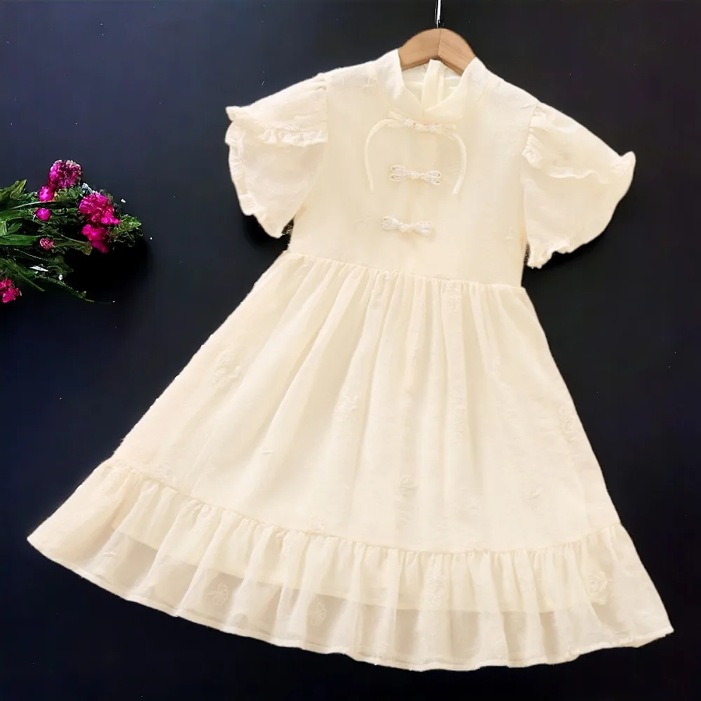 Summer Girls Hanfu Outfits Kids Chiffon Dresses for Baby Bohemia Dress Short Sleeve Children Lolita Costumes 6 8 10 12 13 Years