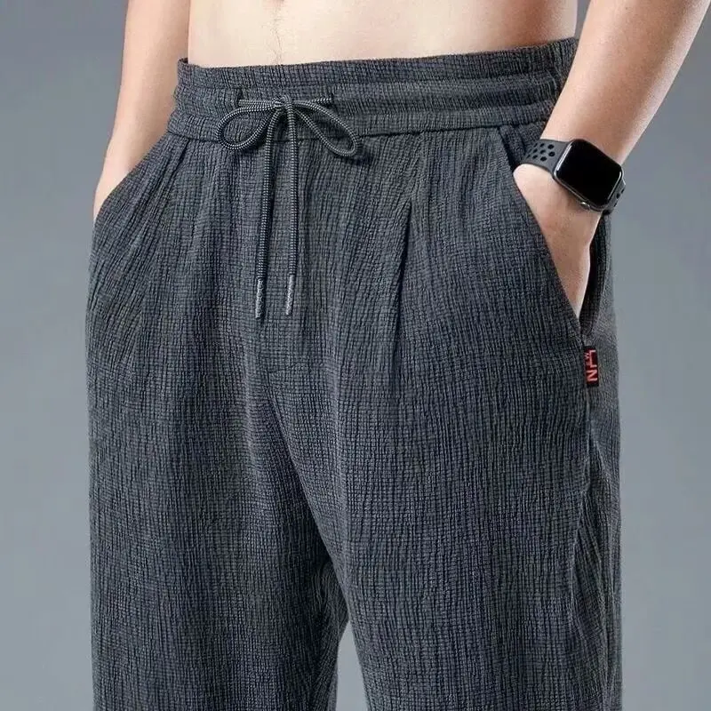 

Men's Summer Ultra-Thin Cotton Linen Loose Breathable Casual Long Pants Straight Leg Air Conditioning Ice Silk Lightweight Tr...