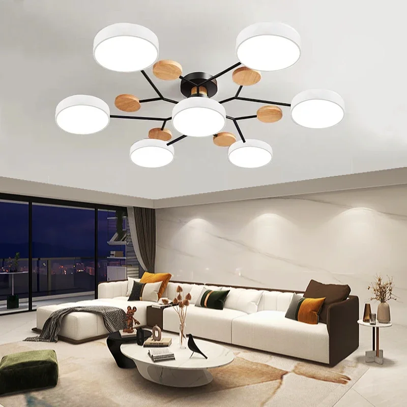 Nordic minimalist ceiling lights wooden chandeliers restaurant multi head lighting fixtures corridor led lights for room