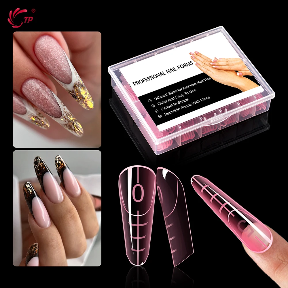 TP 120pcs Dual Form Nail Mold with Rim Inside Full Cover Acrylic Top Forms for Extension False Nail Tips Quick Building Gel Mold