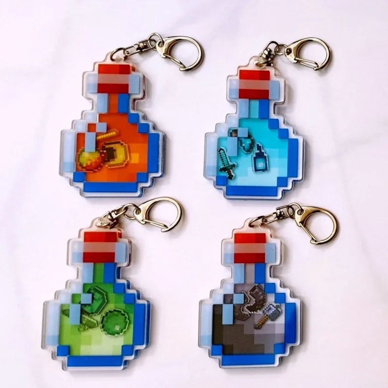 Game Minecraft Cartoon Potion Shake Keychain Anime Shake Fighter Acrylic Pendant Key Chain Bag Decor Cute Keyring Kids Toys Gift