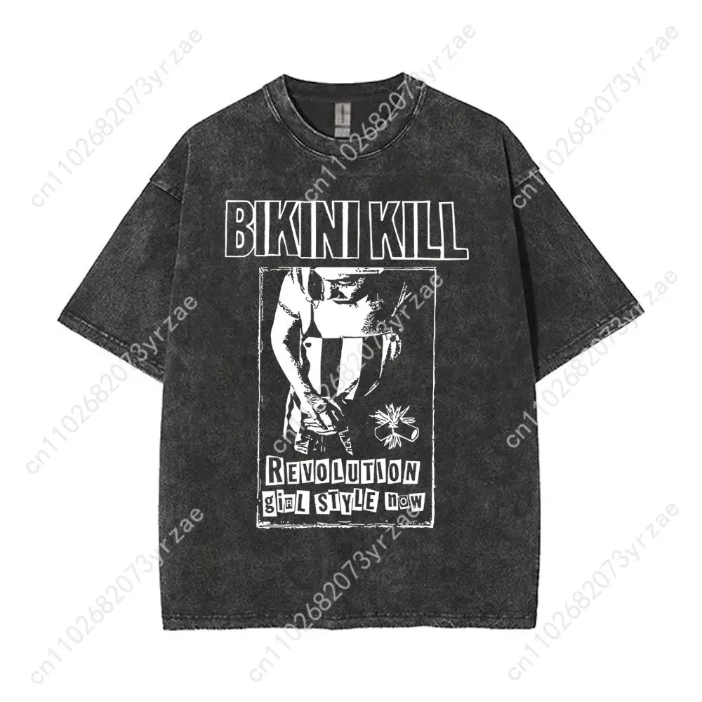 ビキニキルレトロウォッシュ Tシャツ男性女性高品質ヴィンテージ Tシャツ綿半袖ファッション Tシャツソフト通気性トップス