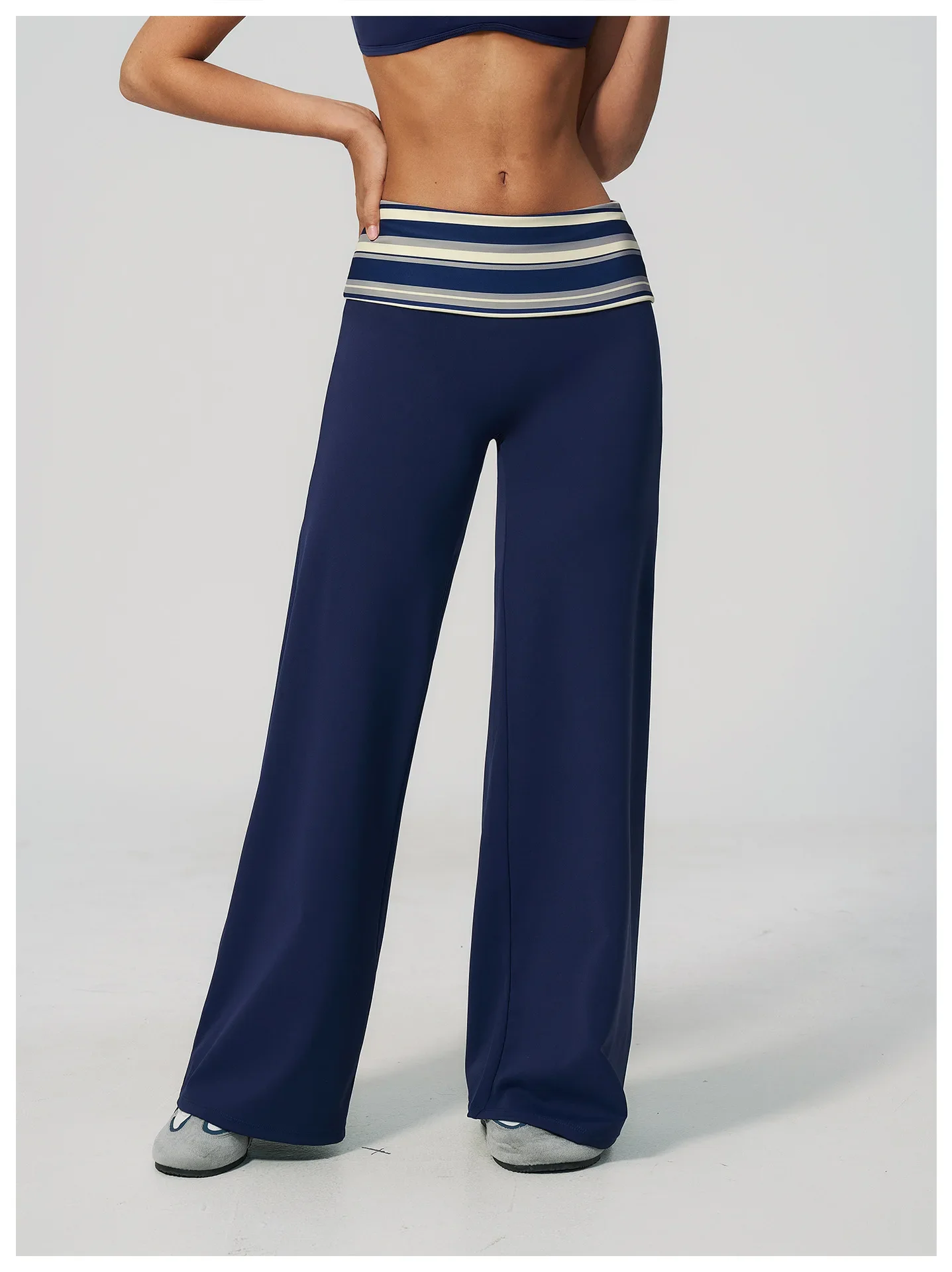 Damen-Yoga-Hose mit weitem Bein, atmungsaktiv, für Sport und Fitness, Schlaghose, hohe Taille, gestreifte Yoga-Hose, gepunktete Trainingshose, ausgestellte Hose – Detail 15
