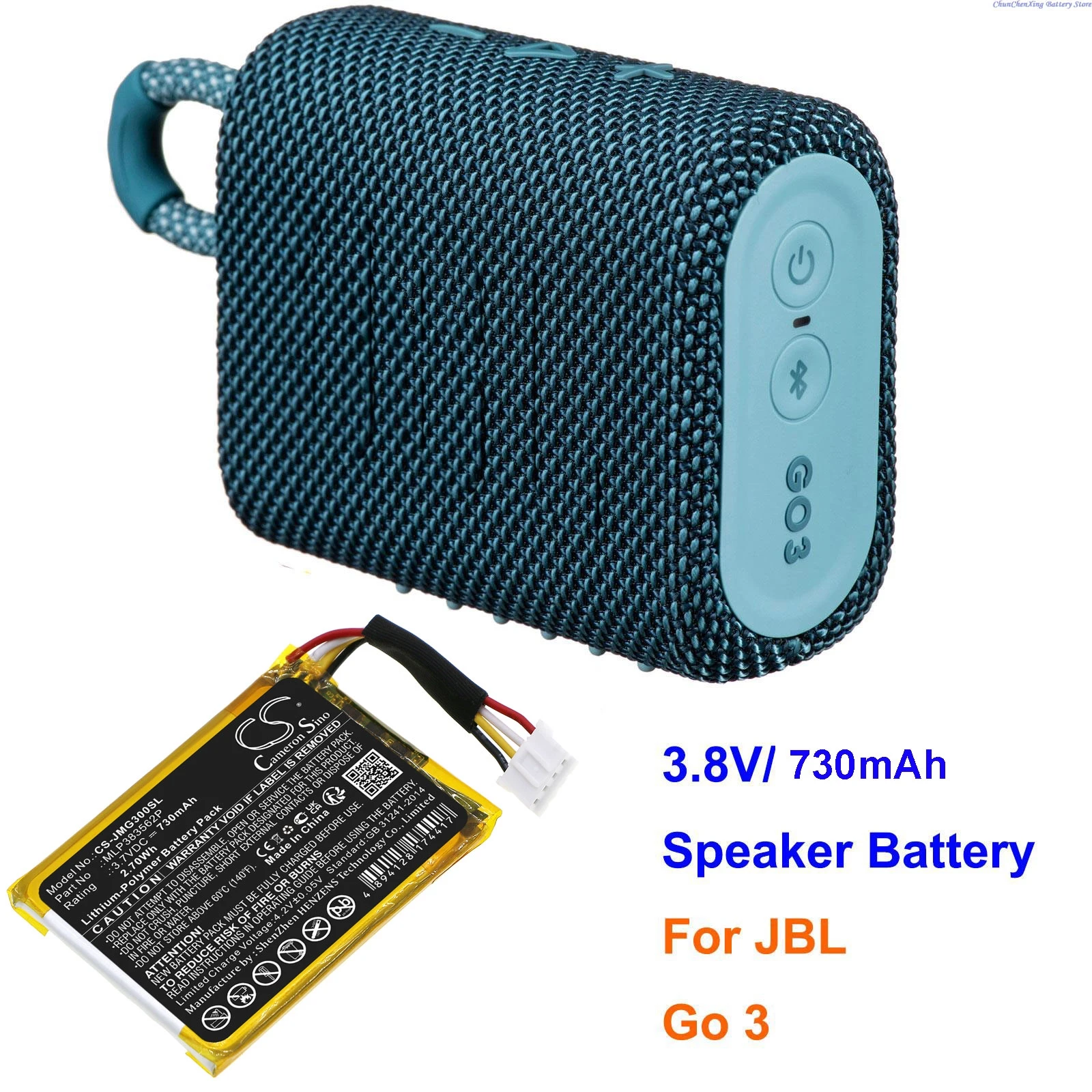 Cameron Sino 3.7V 730mAh Speaker Replacement Battery MLP383562P for JBL Go 3, GO3, Go3 +Tool